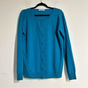 WoolOvers Cashmere Merino Crew Neck Cardigan Blue Size Large